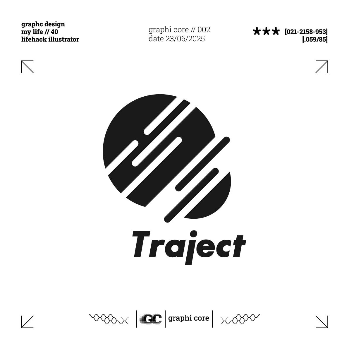 Итоговый знак Traject: чёрный круг с диагональными штрихами и название жирным курсивом