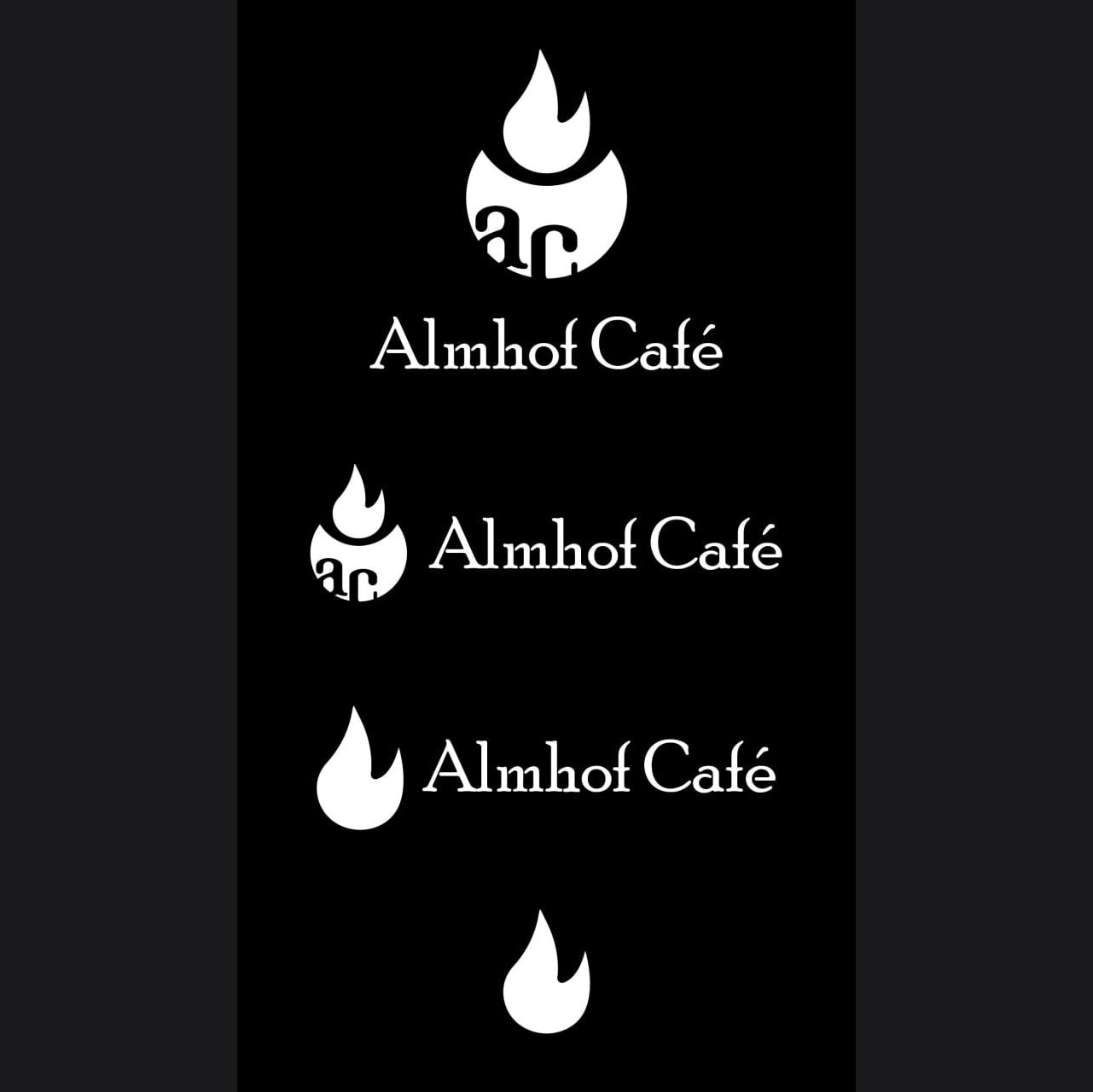 Тот же состав знака Almhof Café, но белым на чёрном
