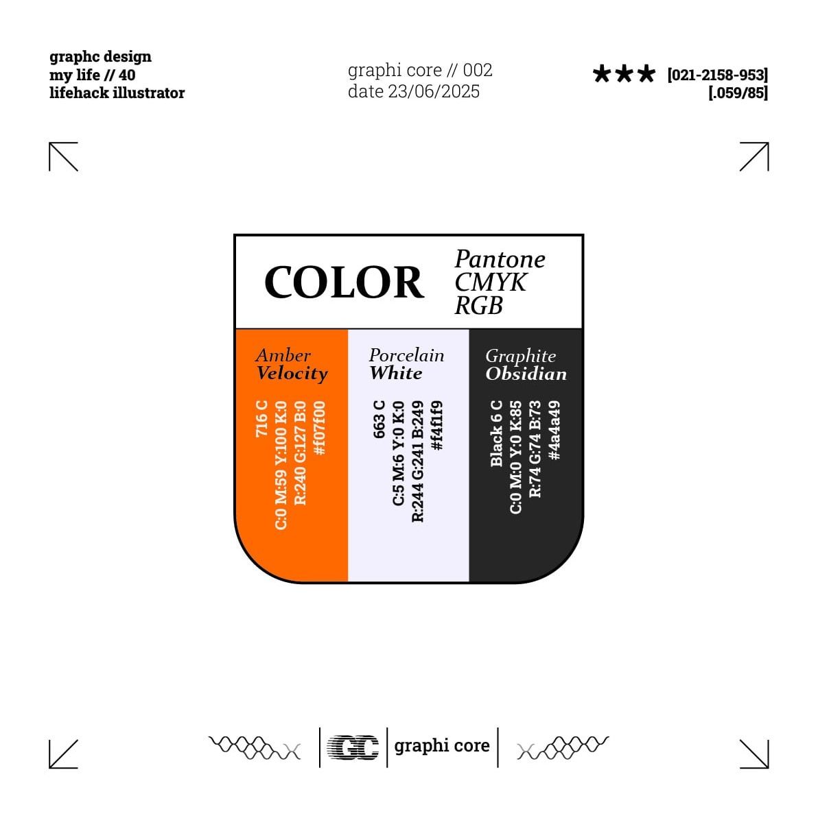 Палитра знака Traject: Amber Velocity, Porcelain White и Graphite Obsidian с кодами Pantone и CMYK