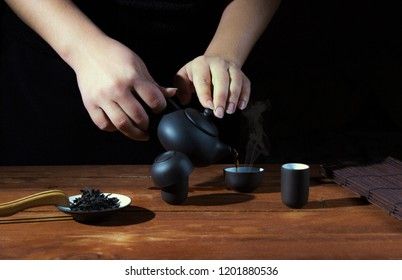 chinese traditional tea ceremony on black background