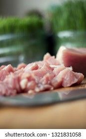 Slices of pork on a cutting board