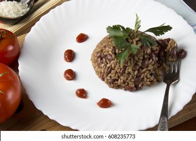 Congri dish of Cuban national cuisine. Сaribbean rice congri.