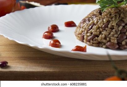Congri dish of Cuban national cuisine. Сaribbean rice congri.
